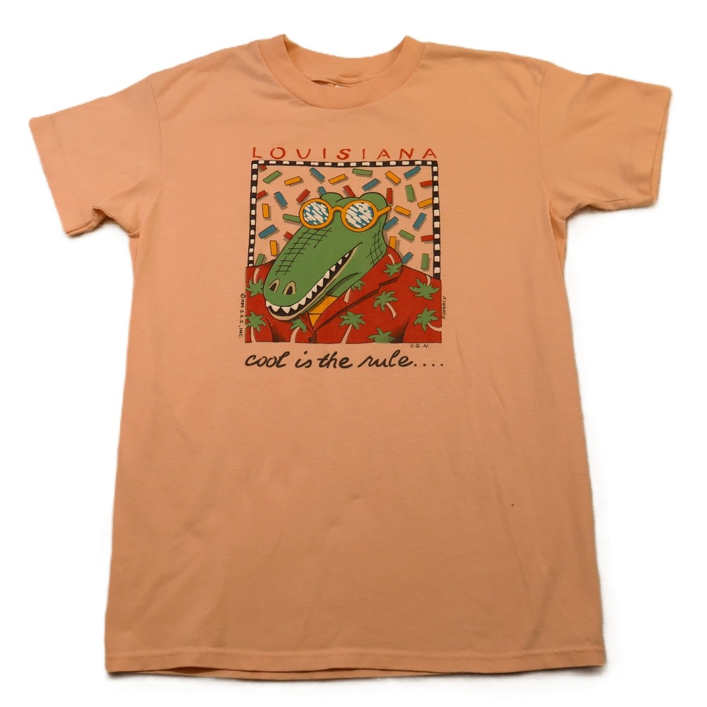 Hanes Kids L 14-16 T-Shirt Peach Louisiana Alligator Cool Is The Rule 1989 VTG